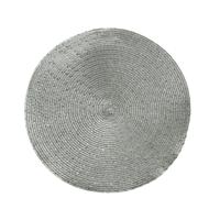 Decoris Placemat - zilver - 38 cm - rond - glitter - kunststof - onderlegger - placemats