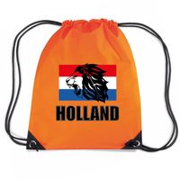 Holland leeuw oranje nylon rugzakje/sporttas - EK/ WK voetbal / Koningsdag - Gymtasje - zwemtasje - thumbnail