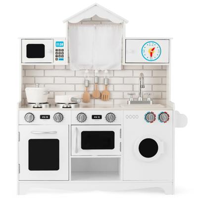 Kinderkeuken Incl. Speeltoebehoren Houten Speelkeuken met Wasmachine en Magnetron voor Kinderen Vanaf 3 Jaar Wit 78 x 29 x 93 cm
