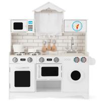 Kinderkeuken Incl. Speeltoebehoren Houten Speelkeuken met Wasmachine en Magnetron voor Kinderen Vanaf 3 Jaar Wit 78 x 29 x 93 cm