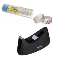 Centrum Plakbandhouder - zwart - 12x plakbandrol - transparant - 12 mm x 10 m