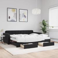 Slaapbank met onderschuifbed en lades 90x200 cm fluweel zwart