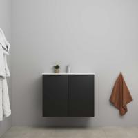 On-Line Onderkast - 80 cm - Voorgemonteerd - 2 Deuren met Greep - Porseleinen Wastafel - 1 Kraangat - Mat Zwart
