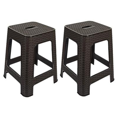 Zit krukjes - 2x - bruin - rotan kunststof - 37 x 37 x 45 cm - extra zitplaatsen