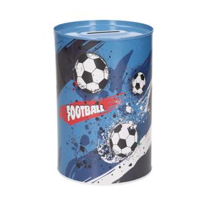 Spaarpot blik voetbal - blauw - 10 x 15 cm
