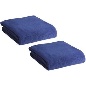 2x Fleece dekens/plaids blauw 120 x 150 cm