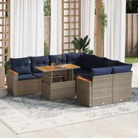 9-delige Loungeset met kussens poly rattan grijs