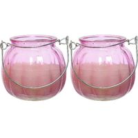 2x citronella kaarsen in glas - 15 branduren - D8 x H8 cm - roze - geurkaarsen - thumbnail