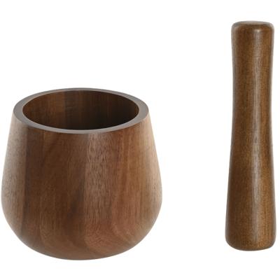 Vijzel met stamper - bruin - Acacia - D12cm - mortier - keukenartikelen