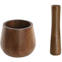 Vijzel met stamper - bruin - Acacia - D12cm - mortier - keukenartikelen