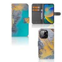 iPhone 14 Pro | Bookcase | Marble Blue Gold
