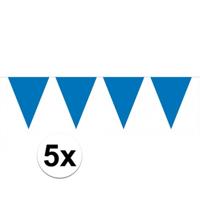 Party Vlaggenlijn puntvlaggetjes - 5x - kunststof - blauw - 10 meter - Slinger - versiering