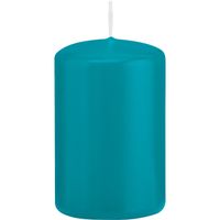 1x Turquoise blauwe woondecoratie kaarsen 5 x 8 cm 18 branduren - thumbnail