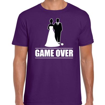Vrijgezellen feest t-shirt - voor heren - Game Over - paars - bachelor party/bruiloft