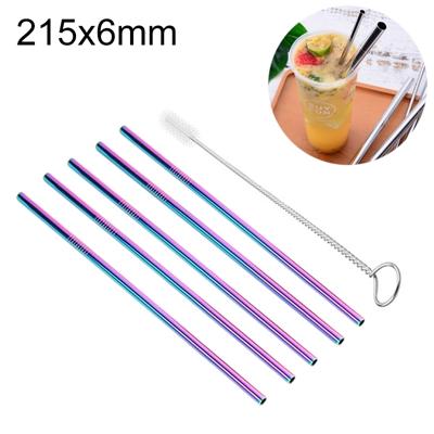 5 stuks herbruikbare RVS recht drinken stro + Cleaner borstel set Kit 215 * 6mm (kleur)
