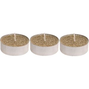 3x Gouden glitter waxinelichtjes/theelichtjes 6 cm