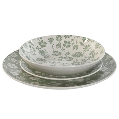 Serviesset Home ESPRIT Wit Groen Porselein Gebloemd 27 x 27 x 2 cm 18 Onderdelen