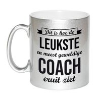 Leukste en meest geweldige coach cadeau mok / beker zilverglanzend 330 ml - feest mokken - thumbnail
