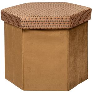 Poef/krukje Jiling zeshoek - Opvouwbaar/opslag box - Camel bruin - D40 x H38 cm - MDF/polyester