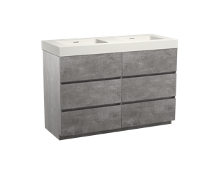 Storke Edge staand badmeubel 130 x 52 cm beton donkergrijs met Mata High dubbele wastafel in mat witte solid surface