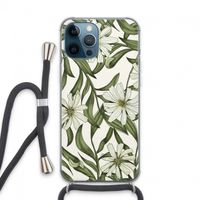 Wit bloemenpatroon: iPhone 13 Pro Max Transparant Hoesje met koord