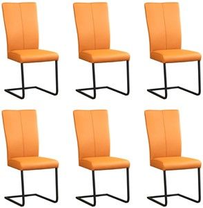 Set van 6 Lichtcognac leren industriële eetkamerstoelen Dare - poot vierkant zwart - Toledo Leer Sabbia (lichtcognac leer)