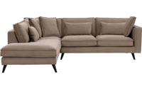 Goossens Bank Suite bruin, stof, 3-zits, elegant chic met ligelement links Goossens Bank Suite bruin, stof, 3-zits, elegant chic met ligelement links