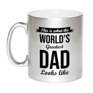 Zilveren Worlds Greatest Dad cadeau koffiemok / theebeker 330 ml   -