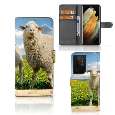 Samsung Galaxy S21 Ultra | Telefoonhoesje | Met pasjeshouder | Schaap en Lammetje