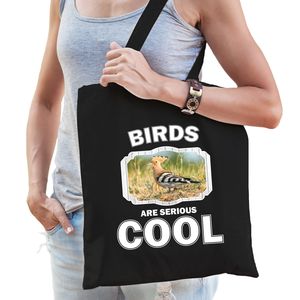 Katoenen tasje birds are serious cool zwart - vogels/ hop vogel cadeau tas