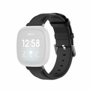 Fitbit Versa 3/4 & Sense 1/2 leren bandje - Zwart