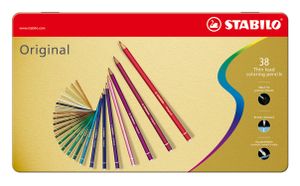 STABILO Original, kleurpotlood, voor haarfijne lijnen, met elastische kern, metalen etui met 38 kleuren