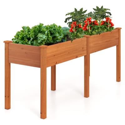 Buiten Verhoogde Tuinbed met Poten 185 x 58 x 77 cm Houten Plantenbak met Scheidingswand Geel