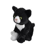 Wild Republic Pluche knuffel kat/poes - zwart/wit - 13 cm - huisdieren knuffel