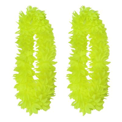 Partyxplosion Hawaii slinger - 2x - neon geel - 1 m - polyester - feestartikelen Partyxplosion Hawaii slinger - 2x - neon geel - 1 m - polyester - feestartikelen