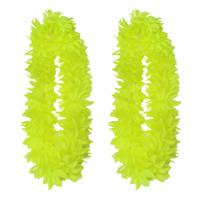 Partyxplosion Hawaii slinger - 2x - neon geel - 1 m - polyester - feestartikelen