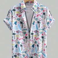 Men's Tropical Floral Print Short Sleeve Casual Button Front Shirt Multicolor / S