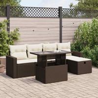 6-delige Loungeset met kussens poly rattan bruin