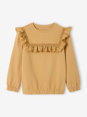 Sweater voor meisjes met borduurwerk zandbeige