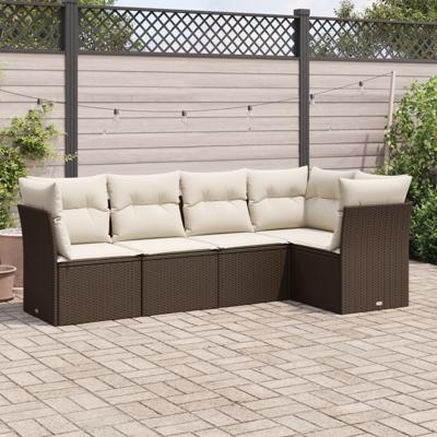 5-delige Loungeset met kussens poly rattan bruin