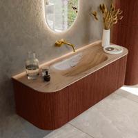 Badmeubel Mondiaz Kurve-Dlux | 130 cm | Meubelkleur Ruby | Wastafelkleur Arena | Solid surface | Wasbak midden spoelbak | Zonder kraangat(en) Badmeubel Mondiaz Kurve-Dlux | 130 cm | Meubelkleur Ruby | Wastafelkleur Arena | Solid surface | Wasbak midden spoelbak | Zonder kraangat(en)