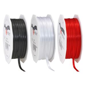 Cadeaulint/sierlint 3x rollen - zwart/rood/wit - 3 mm x 50 meter - Hobby/decoratie/knutselen