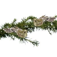 2x stuks kunststof decoratie vogels op clip goud met pailletten 15 cm - thumbnail