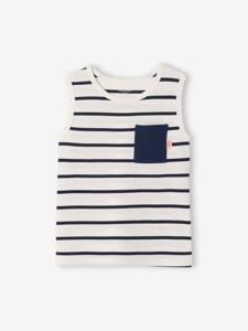 Gestreepte tanktop jongens ecru