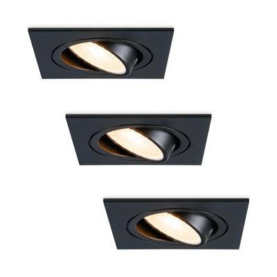Set van 3 Mallorca LED inbouwspot - IP20 - Kantelbaar - 4 Watt 345 lumen - 2700K Neutraal wit - GU10 - Dimbaar - Vierkant - Voor binnen - Zwart