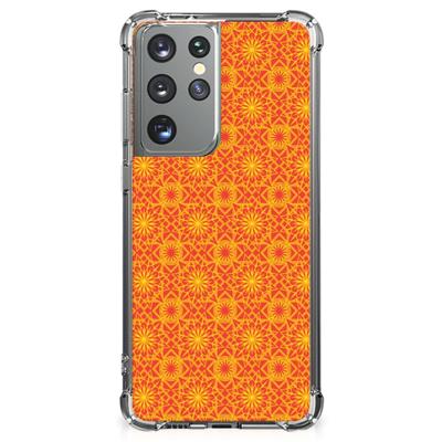 Samsung Galaxy S21 Ultra Doorzichtige Silicone Hoesje Batik Oranje Samsung Galaxy S21 Ultra Doorzichtige Silicone Hoesje Batik Oranje
