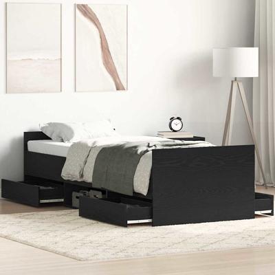 Bedframe met hoofdeinde Zwart eiken 75 x 190 cm Bewerkt hout
