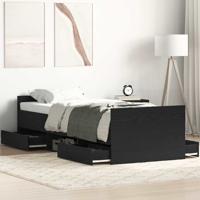 Bedframe met hoofdeinde Zwart eiken 75 x 190 cm Bewerkt hout