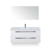 Seville Badmeubelset 120 cm - 2 laden Wit Hoogglans - Wastafel Enjoy Enkel - met Spiegel