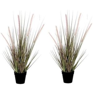 2x Groene Dogtail/siergras kunstplanten 53 cm in zwarte pot